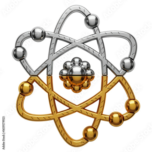 Atomic Model: Gold and Silver Electron Configuration isolated on transparent background