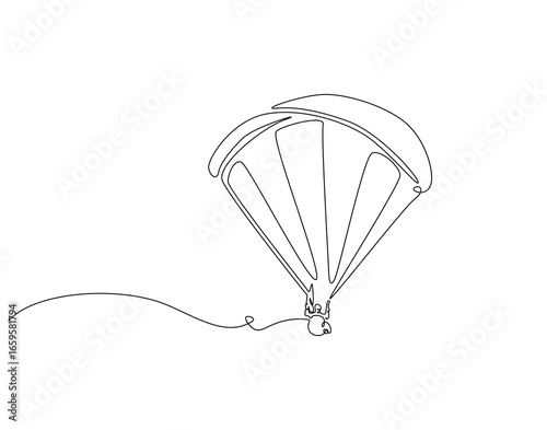 Continuous one line drawing of man flying use parachute. One line drawing illustration of paraglider, parachutist. Extreme sport concept single line. Editable outline