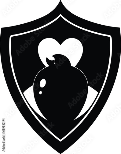 Shield with heart and bomb vector icon