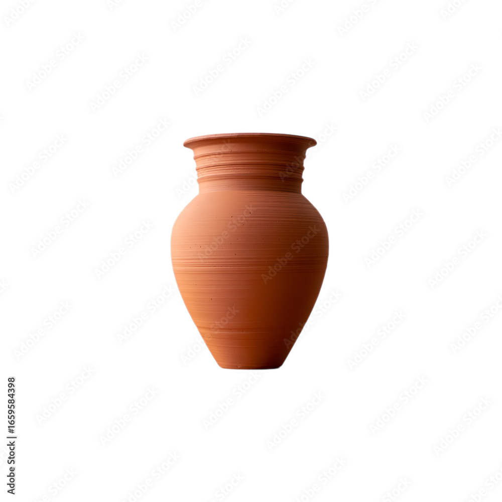 Rustic Terracotta Vase with Subtle Horizontal Ridges and a Wide Fluted Rim on a Dark Background Rustic Terracotta Vase with Subtle Horizontal Ridges and a Wide Fluted Rim on a Dark Background