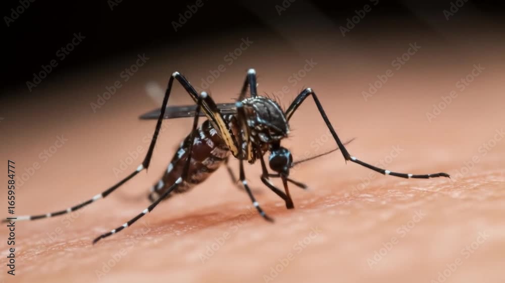 custom made wallpaper toronto digitalclose-up video of a mosquito sucking blood from human skin. AI video