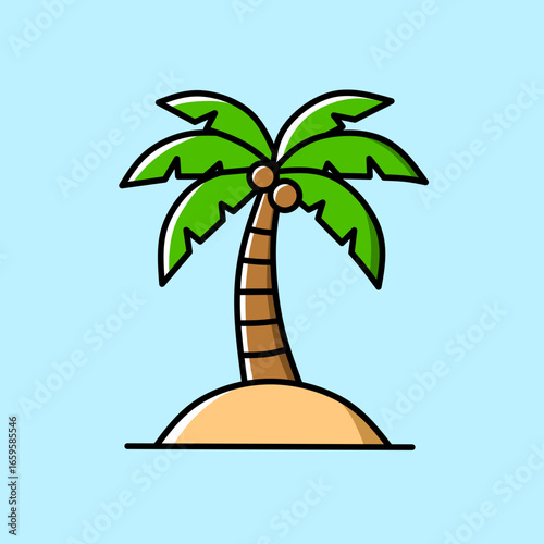 icon of a tropical palm tree standing on a small sandy island, perfect for summer vacation and paradise themes, offering a sense of escape and relaxation.