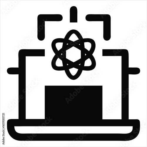 The quantum computing icon for optimization problems explores advanced algorithms and superposition states representing future technology and innovation. Line drawing, sketch, outline, sign, vector