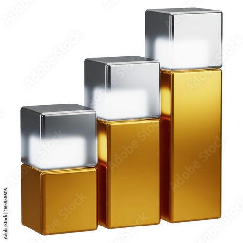 Ascending Gold and Silver Bars: Growth, Success, and Financial Progress isolated on transparent background
