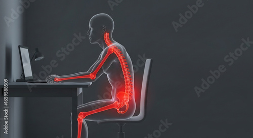 Ergonomic Issues: Digital Illustration of Bad Posture and Spinal Stress