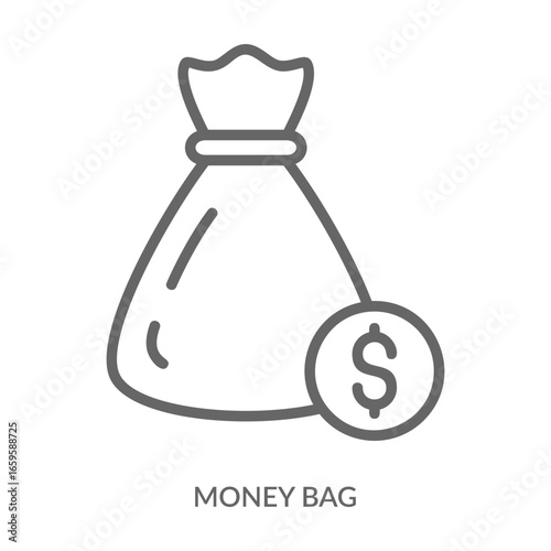 Money Bag Icon Line Style. Design Vector Illustration