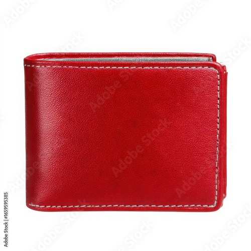 Red leather bi fold wallet isolated on white background