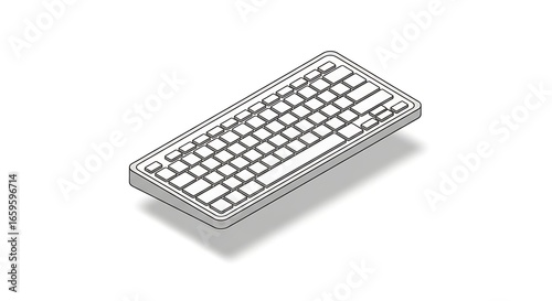 The computer keyboard, a black plastic technology tool, has isolated keys on a white background
