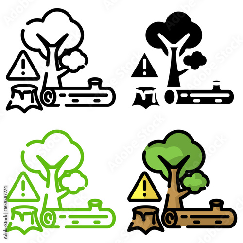 Deforestation Icons Set for Forest Destruction and Environmental Crisis