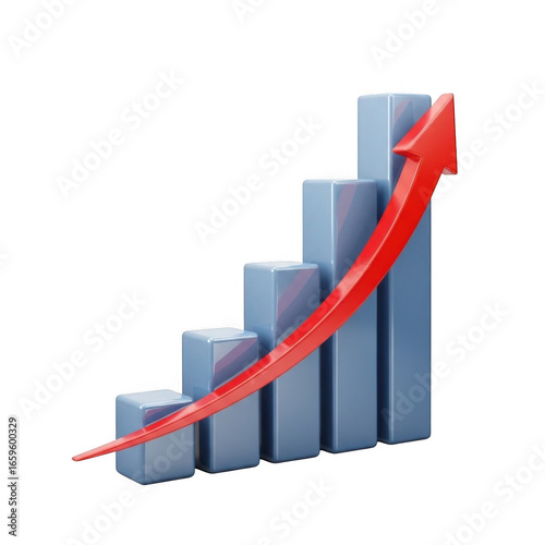 3d bar chart with red arrow showing upward growth and profitability transparent background Free Download 3d bar chart with red arrow showing upward growth and profitability transparent background - GFXLoad