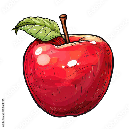 A shiny red apple drawing