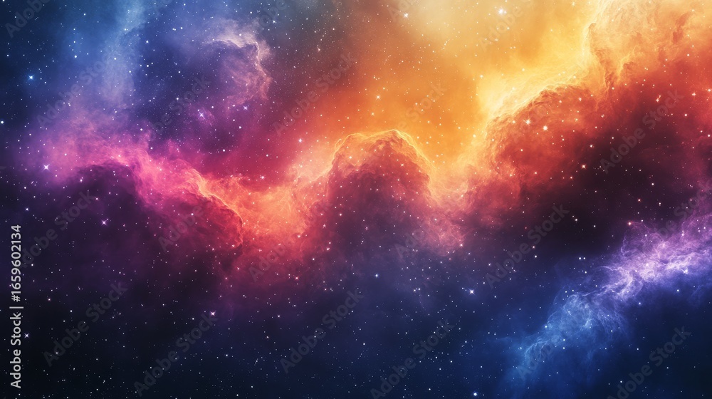 Fototapeta premium minimalist vector constellations weaving through ethereal watercolor space clouds, precise geometric planetary paths dissolving into flowing cosmic pigments, clean astronomical symbols dancing with