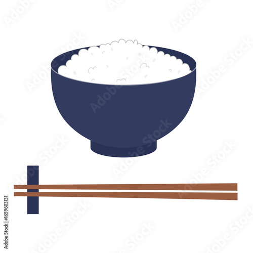 背景透過のご飯と茶碗と箸のイラスト 和食 日本料理 食事アイコン素材