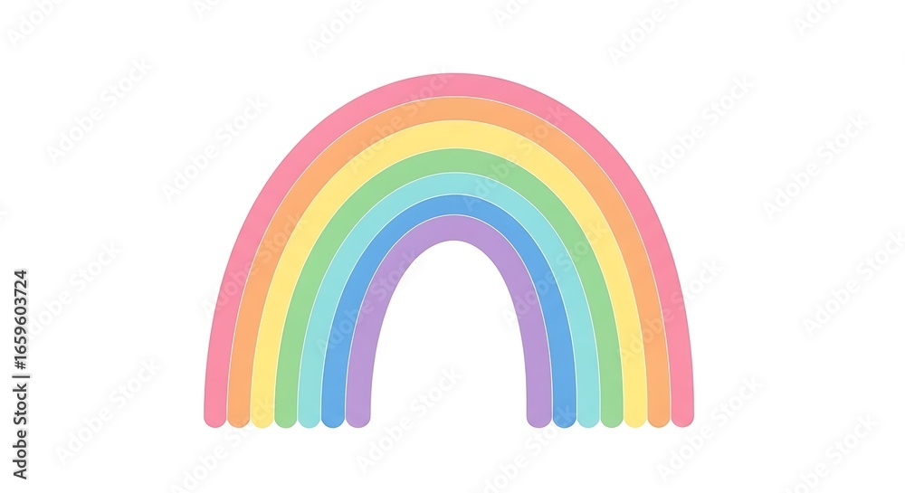 Fototapeta premium A brightly colored illustration of a rainbow paper shape on a cloudy summer sky
