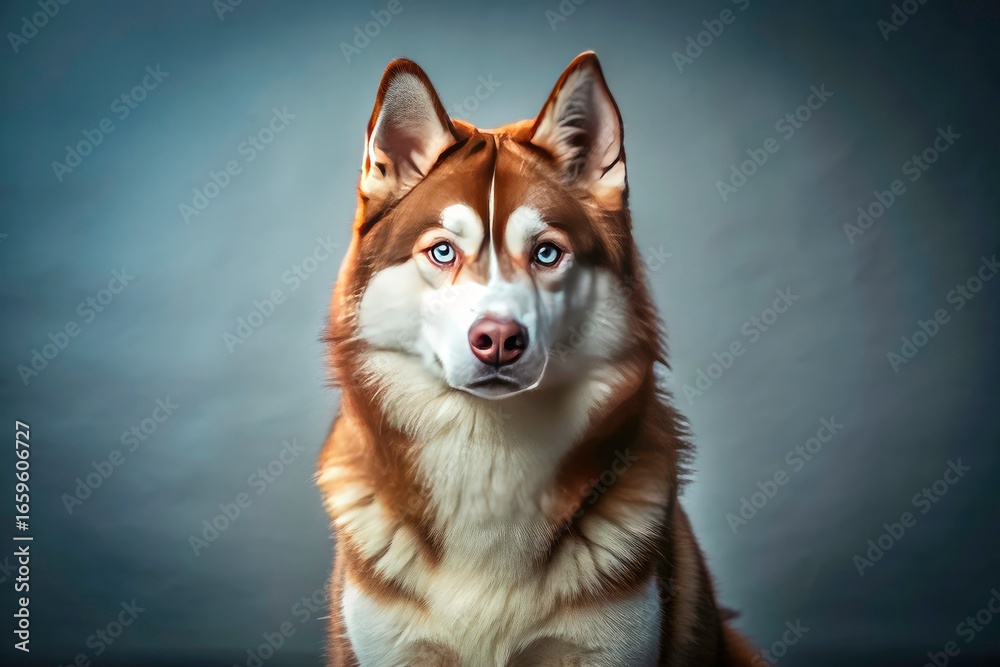 Obraz premium Red Siberian Husky's endearing wait for pills highlights pet health and responsible dog treatment.