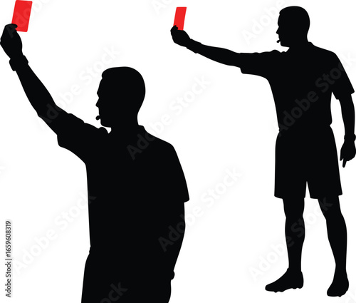 Soccer referee with a red card vector silhouette