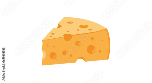 A simple cartoon illustration of a wedge of yellow Swiss cheese with holes, isolated on a clean white background.