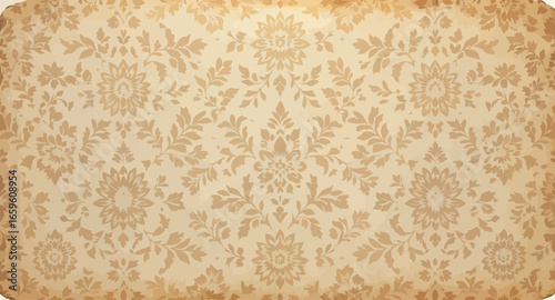 Ornate Vintage Floral Pattern on Beige Background with Intricate Details
