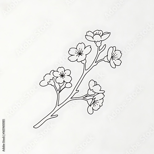flat black and white of a cherry blossom branch