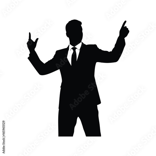 Silhouette of a businessman pointing upwards and doing hand gesture with style, A handsome man silhouette vector illustration