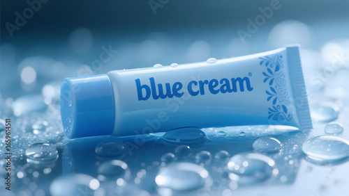 Hydrating Blue Cream Tube with Water Droplets Soothing Skincare Essential