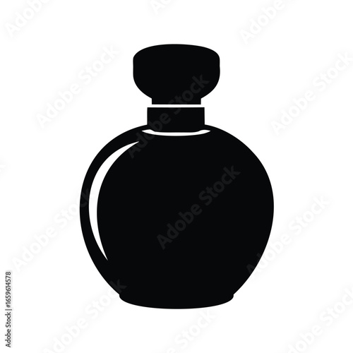 Elegant black silhouette of a round perfume bottle on a white background, Black perfume spray bottle silhouette vector illustration