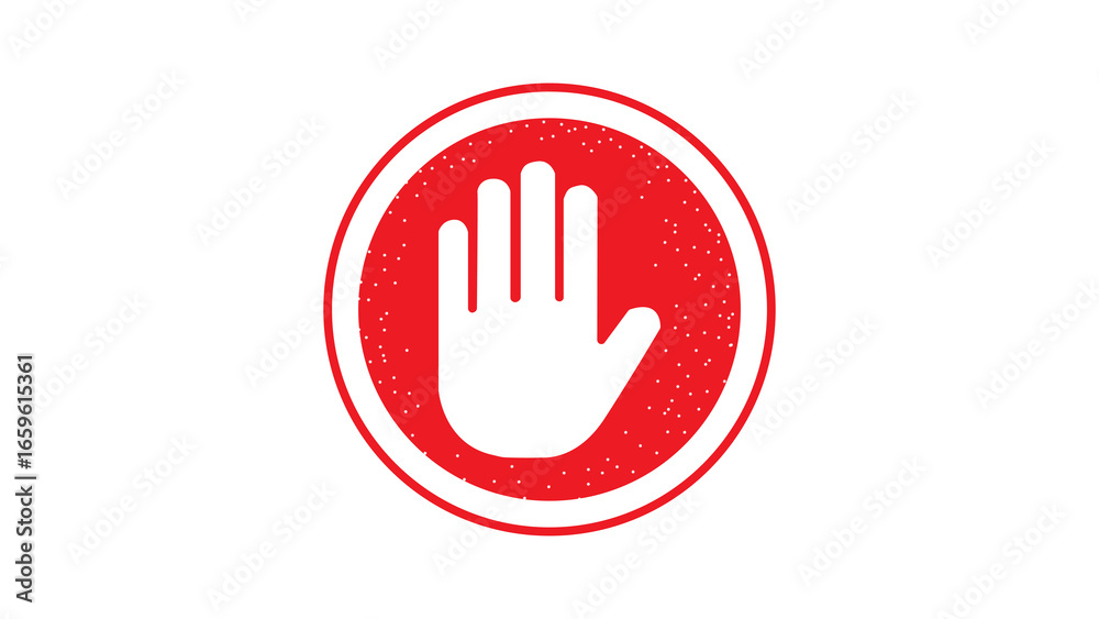 Fototapeta premium Stop work authority icon, stop hand icon over red ellipse transparent background.