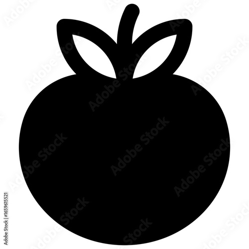 Orange tomato. Outlined stroke vector icon with black-filled details.