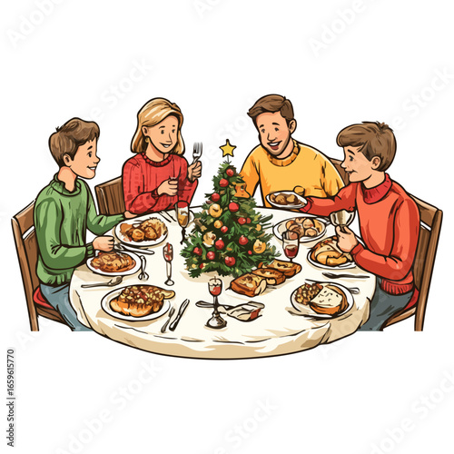 christmas dinner, party, christmas, festival, vector, transparent background, winter, family, celebration, dinner, eating, people, father, mother, couple, happiness, thanksgiving, food, together, xmas
