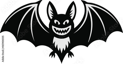 Scary Black Bat Vector. Halloween Clipart Design