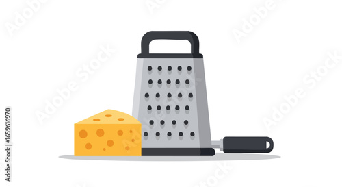 Cheese grater and a piece of cheese.