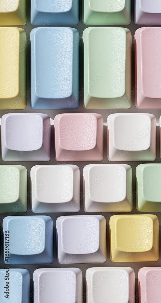 Fototapeta premium Pastel keyboard keys, close-up view, colorful, background design
