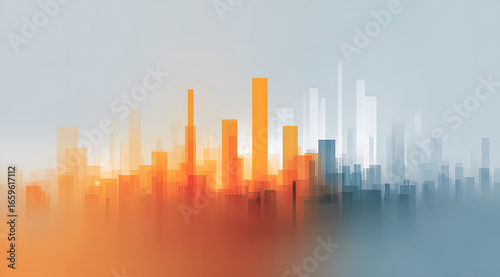 Combining abstract urban high-rise buildings with bar charts