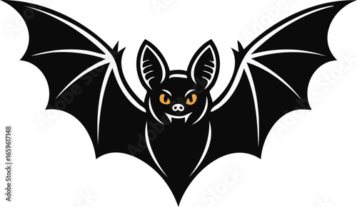 Scary Black Bat Vector. Halloween Clipart Design