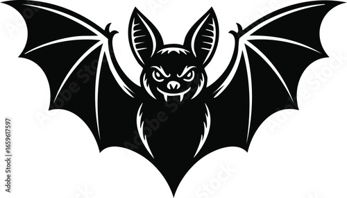 Scary Black Bat Vector. Halloween Clipart Design