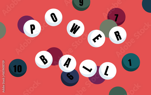 Powerball lottery balls flying in the sky illustration