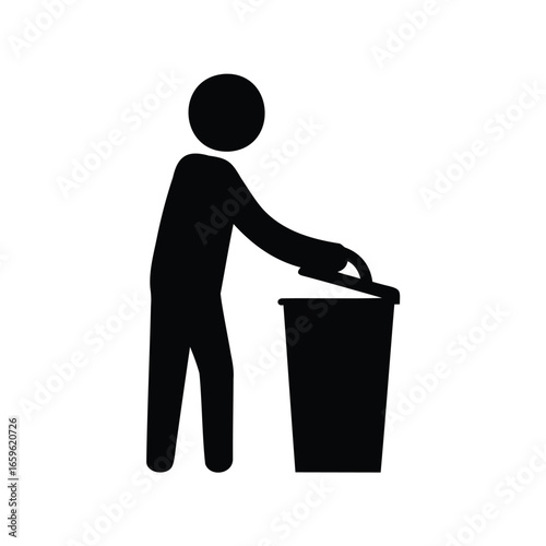 Graphic image of a person disposing of waste into a trash can