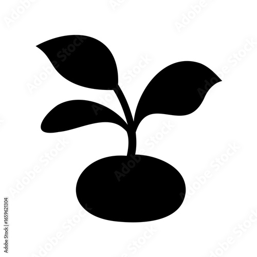 Silhouette of a small plant sprouting from a seed or soil