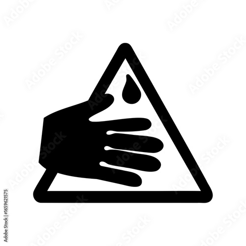 Corrosive substance or burn hazard black and white warning sign illustration