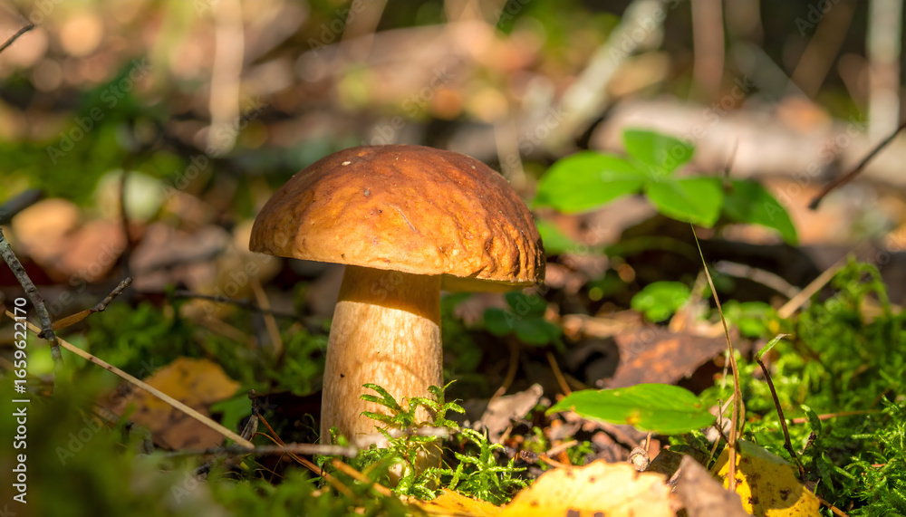 Mushroom in forest undergrowth close up fungi growing wild outdoors Mushroom in forest undergrowth close up fungi growing wild outdoors