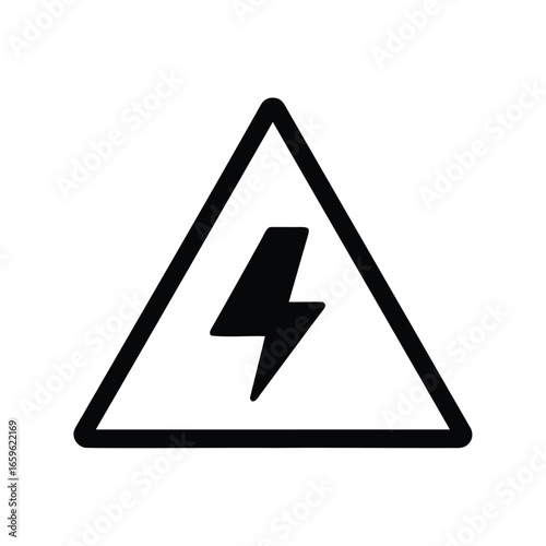 High voltage danger triangle with black electric lightning bolt in the center