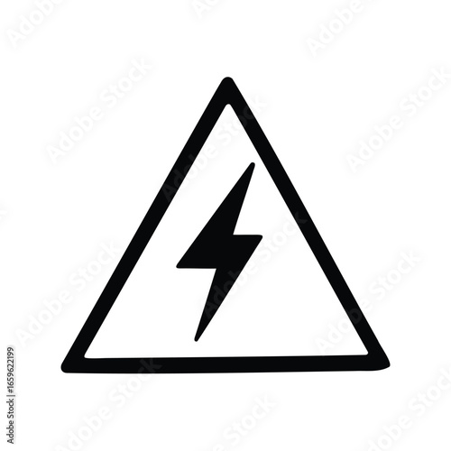 Simple Black and White High Voltage Hazard Warning Sign Illustration