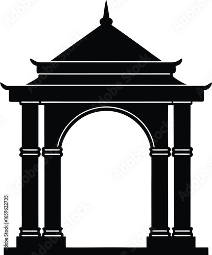 A black and white silhouette of a pagoda tower chinese architecture vector
