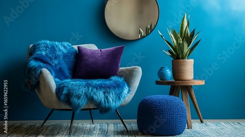 Cozy and Vibrant Corner with Bold Blue and Purple