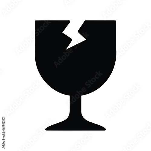 Fragile package icon, glass with crack warning for shipping fragile items