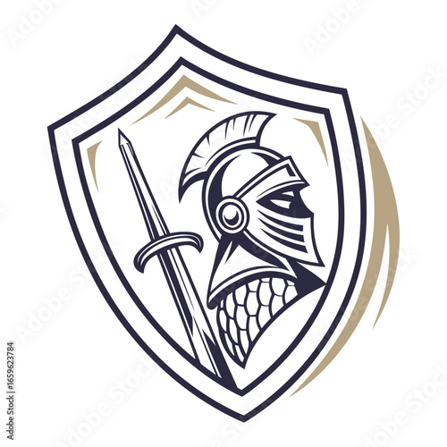 Illustration of a knight with sword in shield
