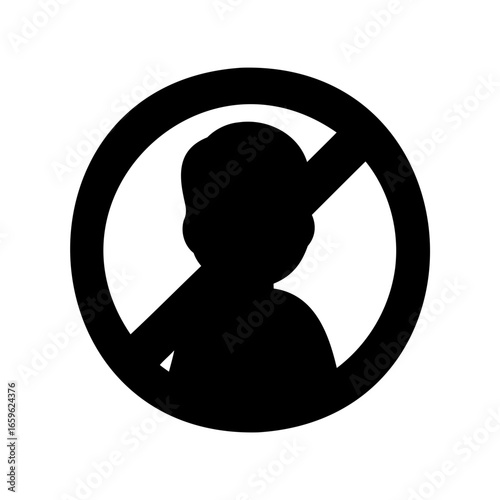 Illustration of a person prohibited icon representing restriction or ban, black and white