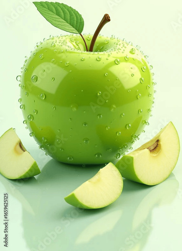 fresh green apple with water drops