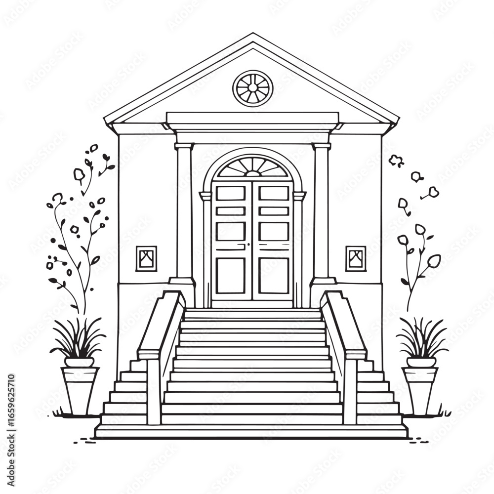 Fototapeta premium Arbor Hall line art highlights structure and artistic vision