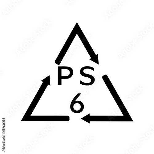 The number 6 recycling symbol for polystyrene, used in packaging, cups